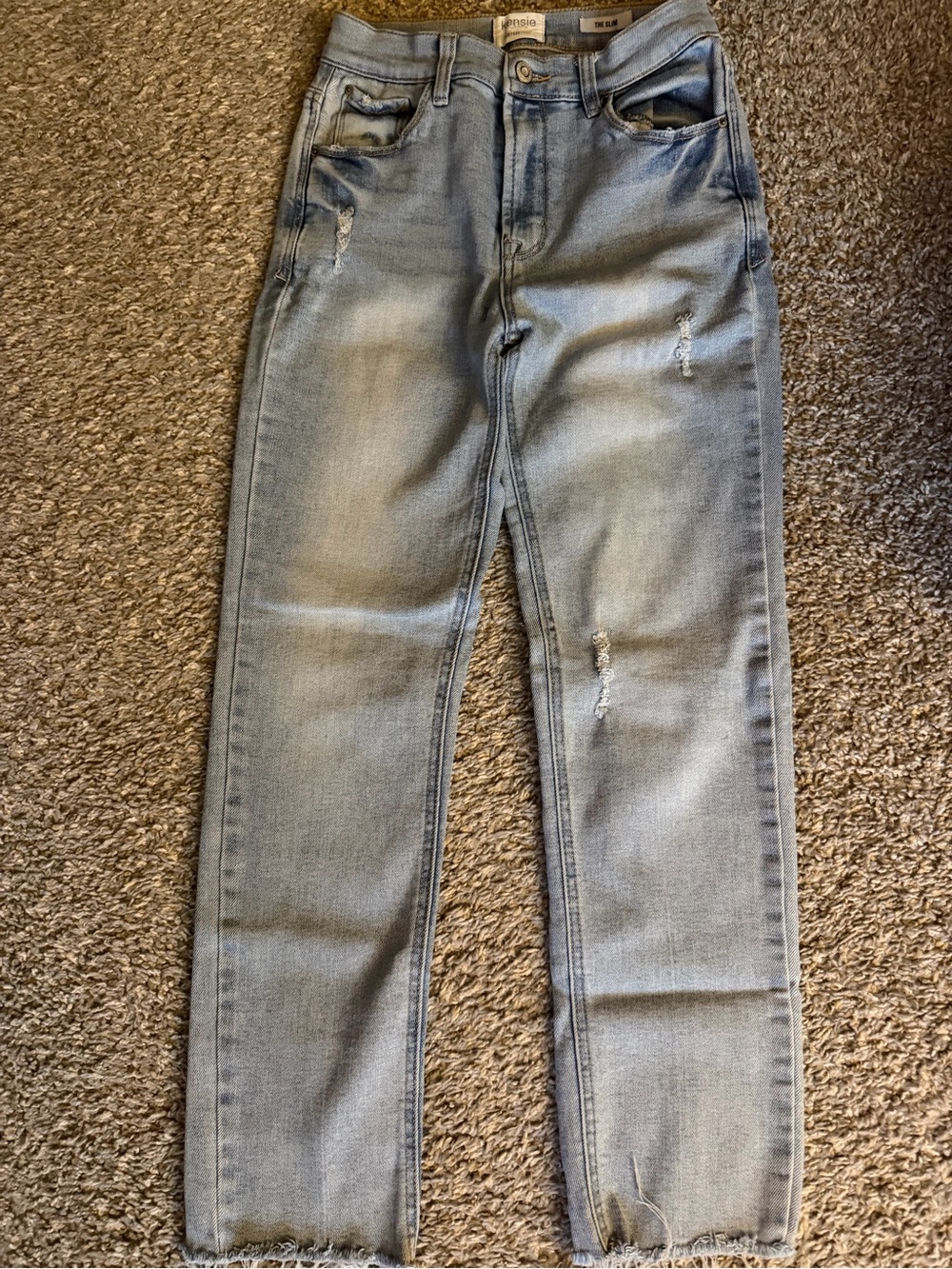 Kensie Light Wash Straight Leg Jeans with Subtle Distress